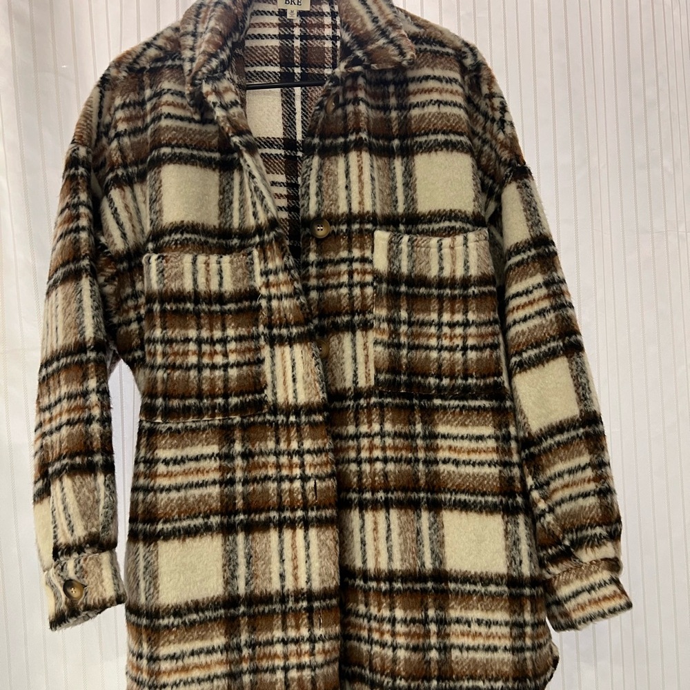 Plaid Brown and Cream Oversized Shacket BKE